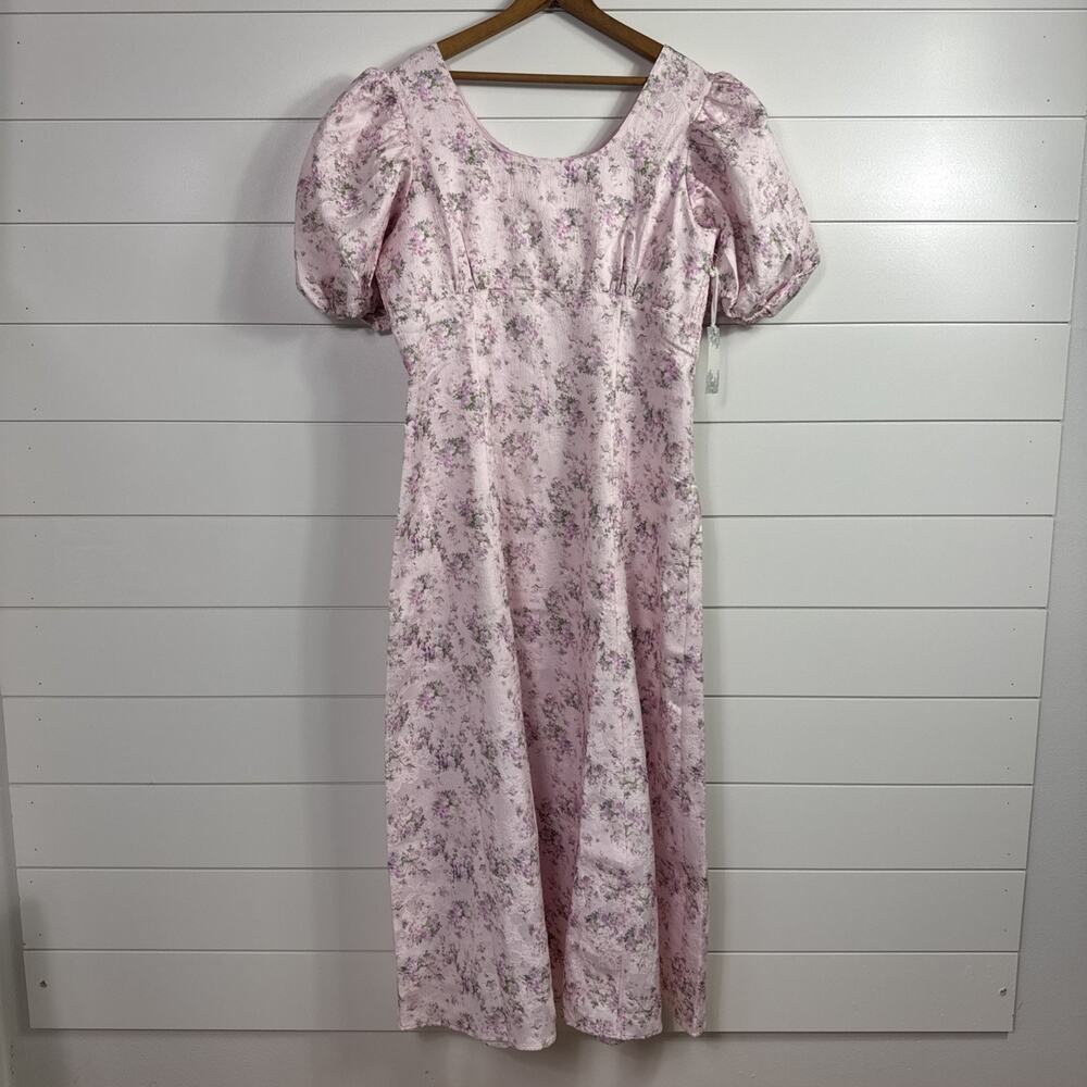 Tuckernuck Pink Floral Puff-Sleeve Midi Dress